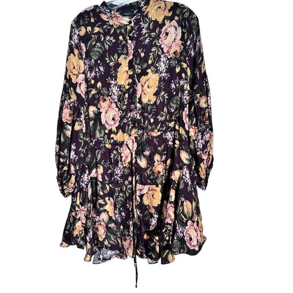 Vici Women's Black Floral Print Button Front Long Sleeves Mini Dress Size Small - Picture 1 of 6